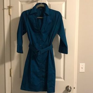 Express teal belted shirt dress, size 6